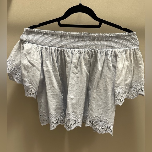 Tularosa light blue eyelet off the shoulder crop top. - Picture 5 of 6